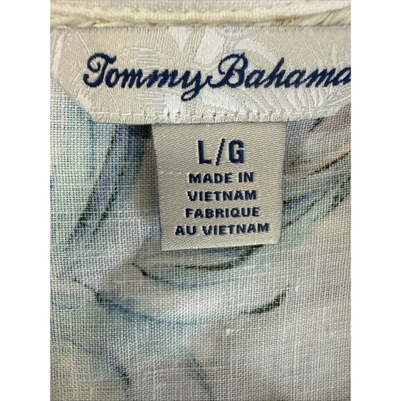 Tommy Baham Shirt Womens L Floral Linen Button Up Blouse Beach Vacation - Picture 7 of 9